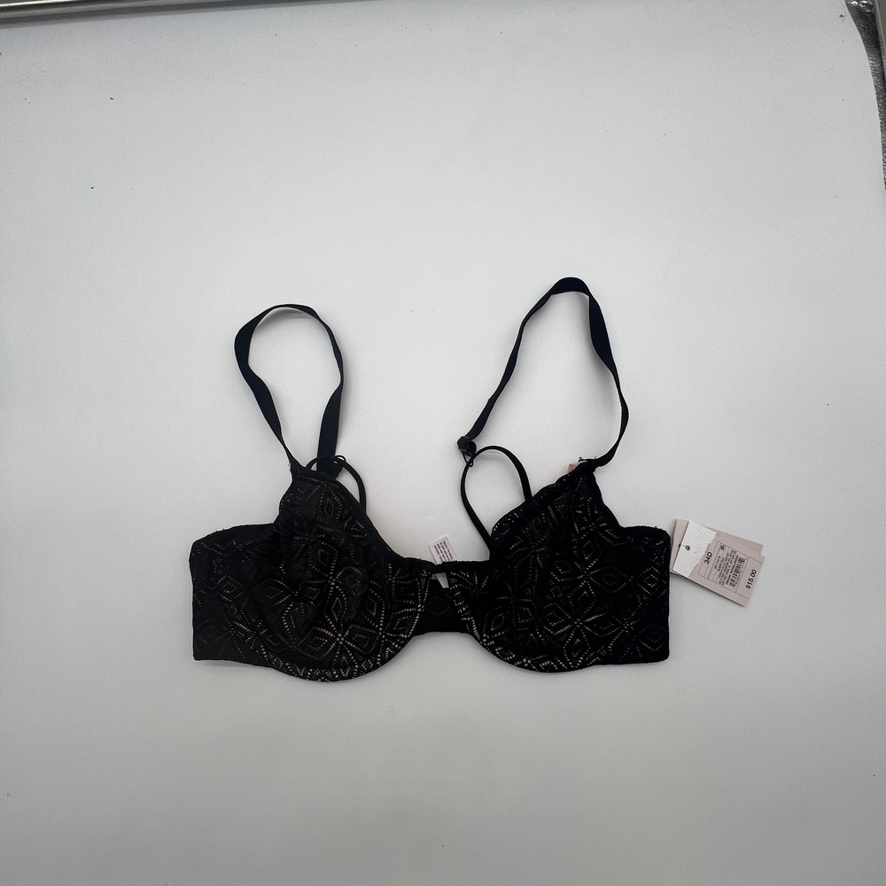 Auden Black Geometric Lace Unlined Demi Coverage Underwire Bra 34D 023126716